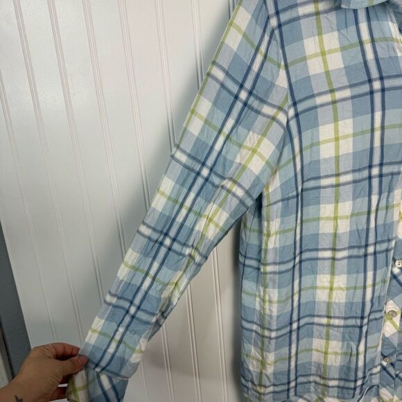 J.Jill Top Small Plaid Button Up Women’s Casual Soft White Green Blue Cozy - Picture 4 of 9